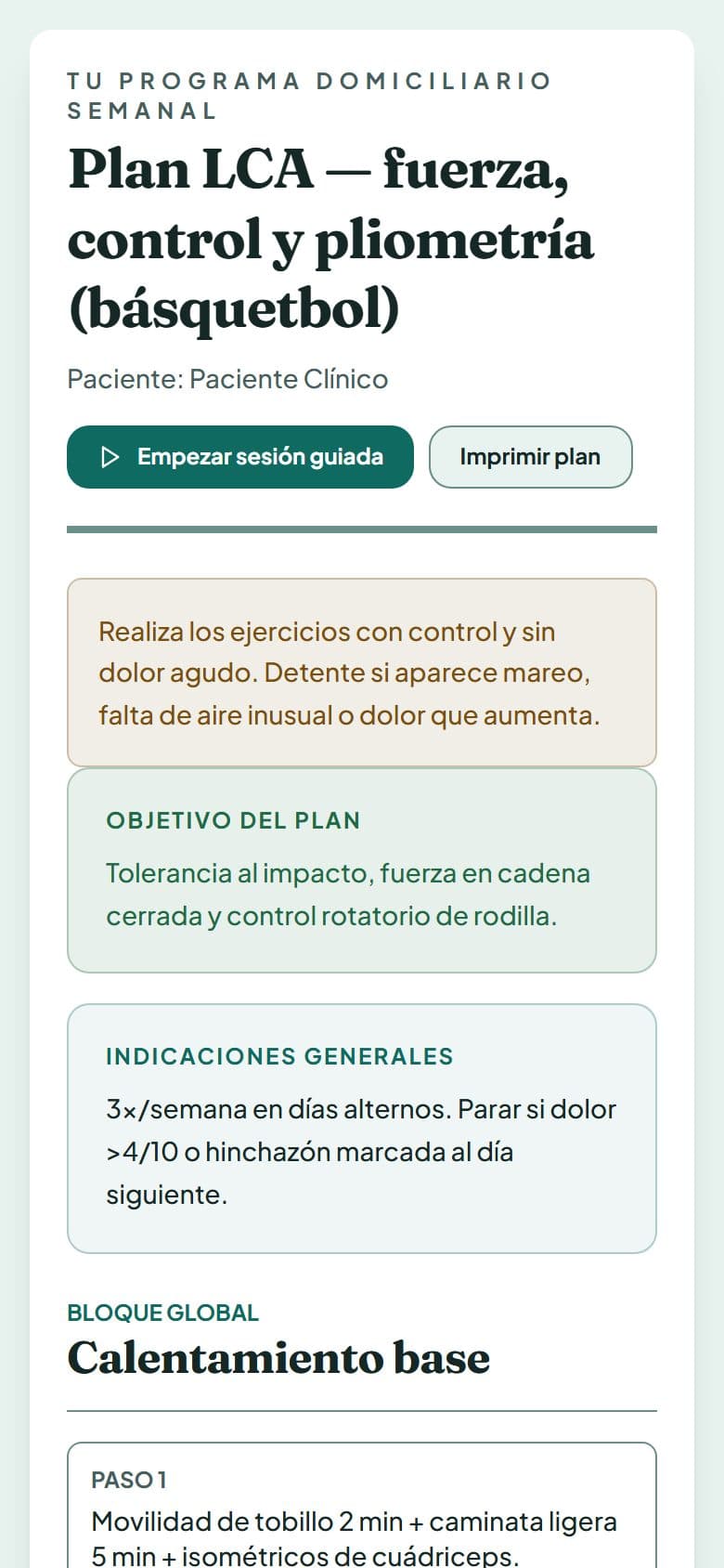 Plan domiciliario en el teléfono del paciente
